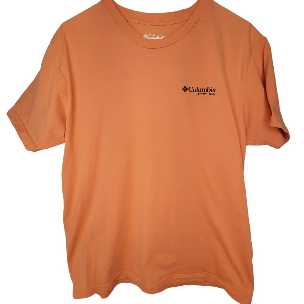 Columbia PFG Shirt Men's Size Large‎ Orange Short Sleeve Fishing Logo Outdoor